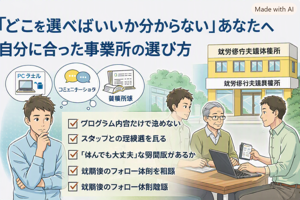 「どこを選べばいいか分からない」あなたへ。自分に合った事業所の選び方のイメージ画像