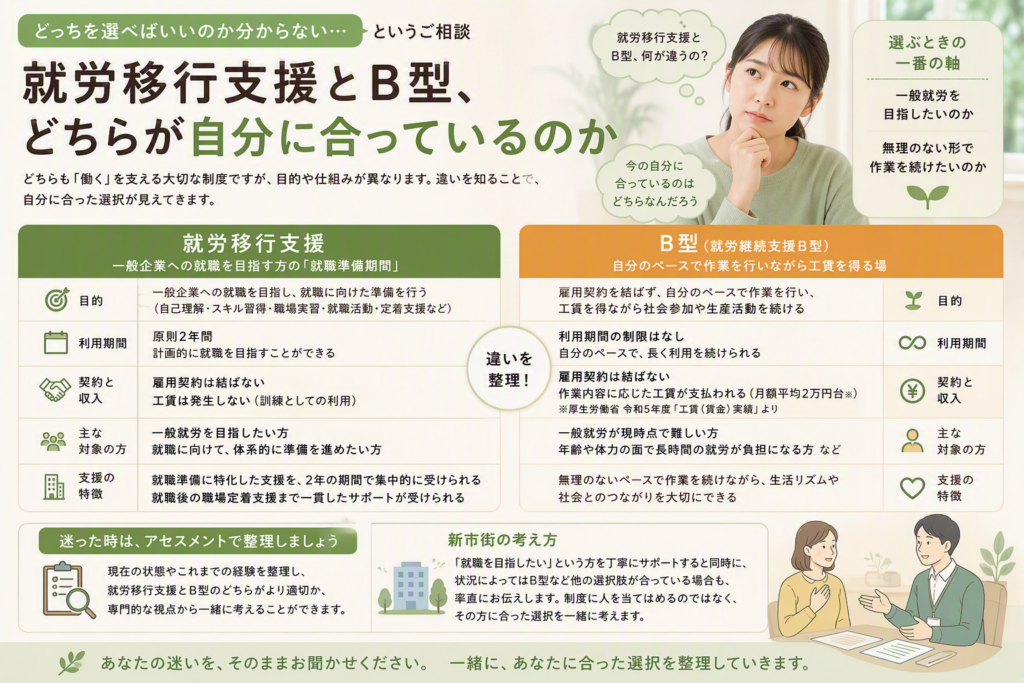 就労移行支援とB型、どちらが自分に合っているのかのイメージ画像