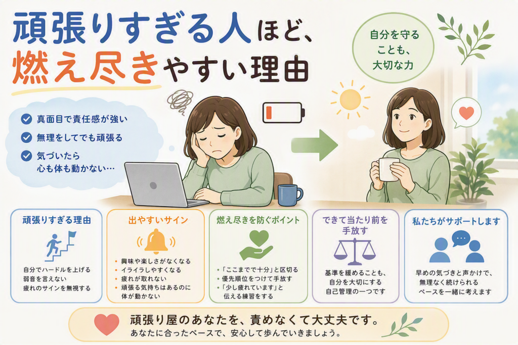 「頑張りすぎる人」ほど、燃え尽きやすい理由のイメージ画像