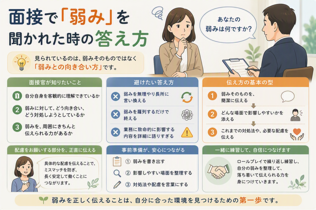 面接で「弱み」を聞かれた時の答え方のイメージ画像